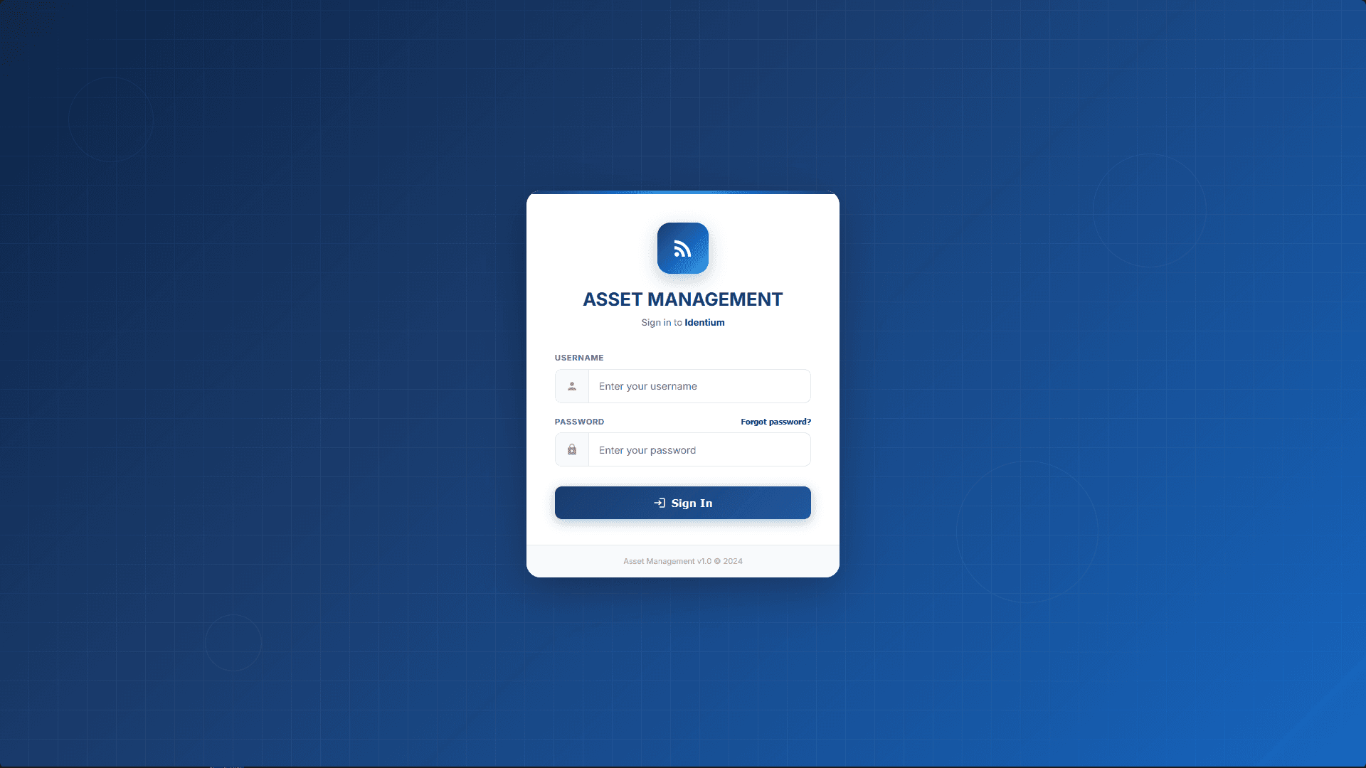 Asset Management sign-in screen