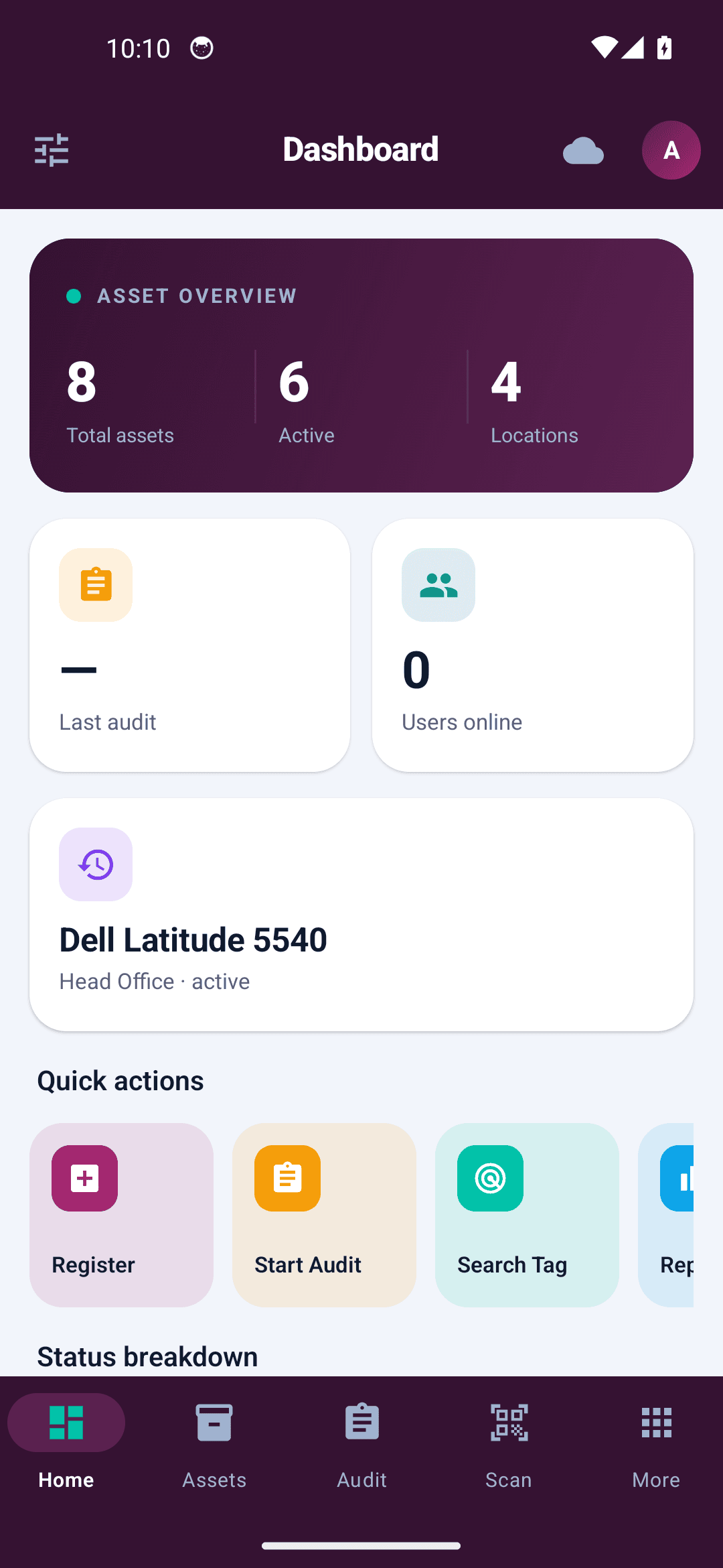 Tag Savvy handheld app dashboard