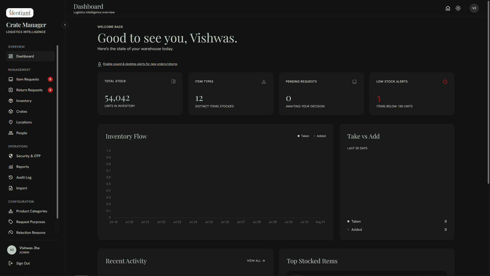Crate Manager in dark mode