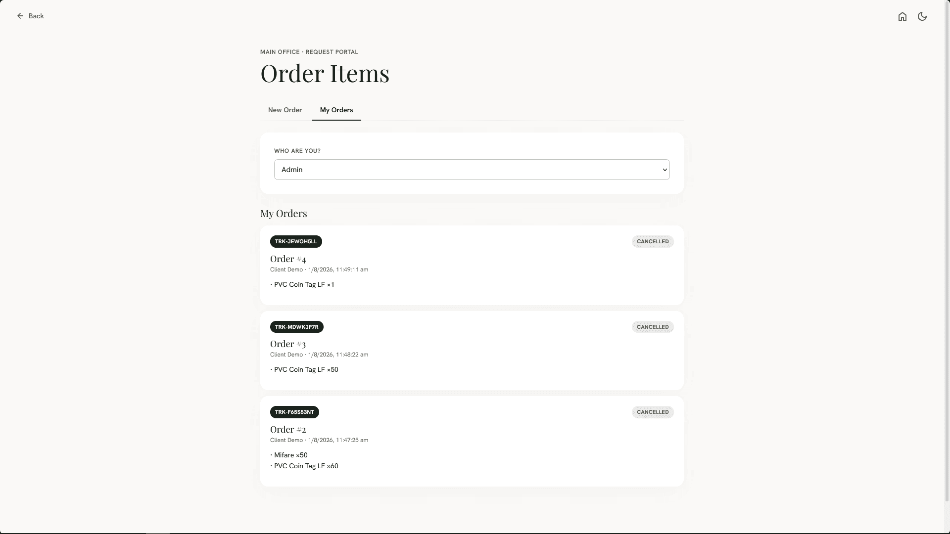My orders and request history