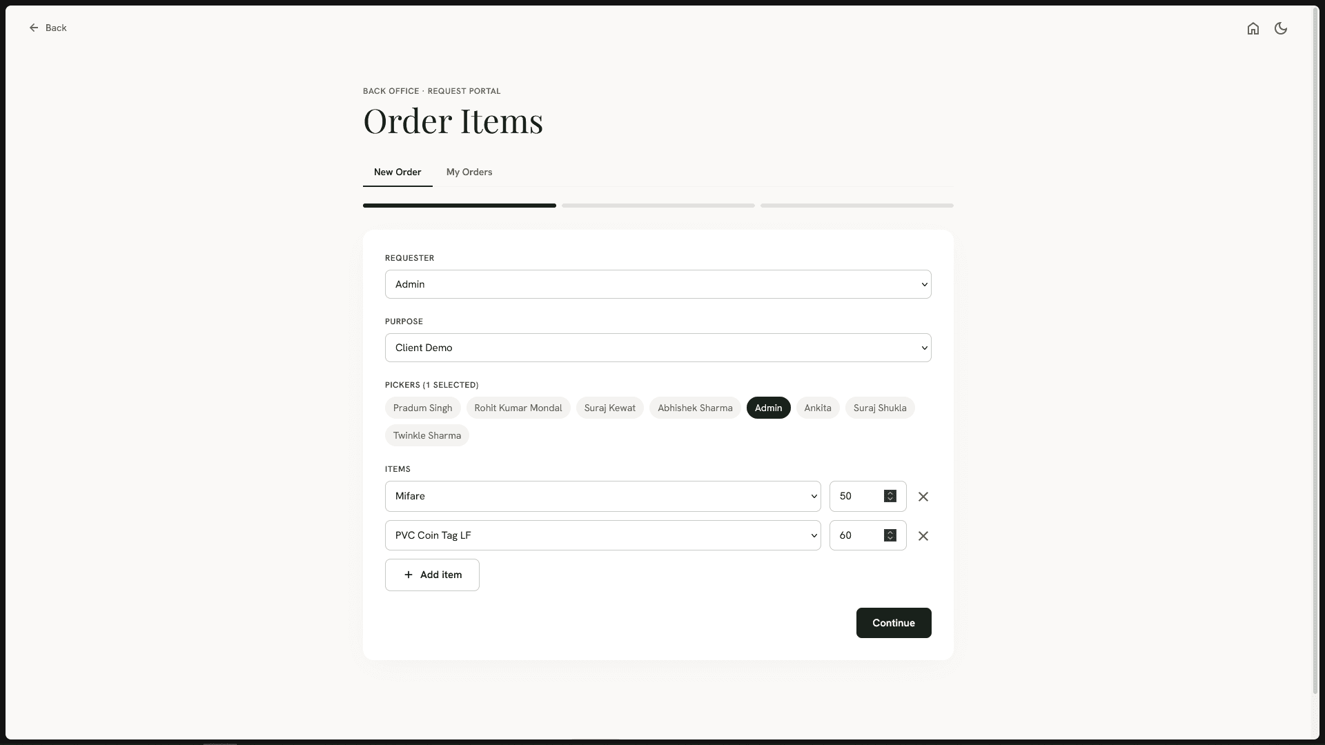 Placing an item request