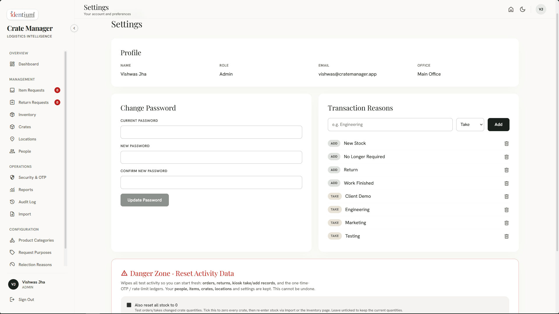 Crate Manager settings