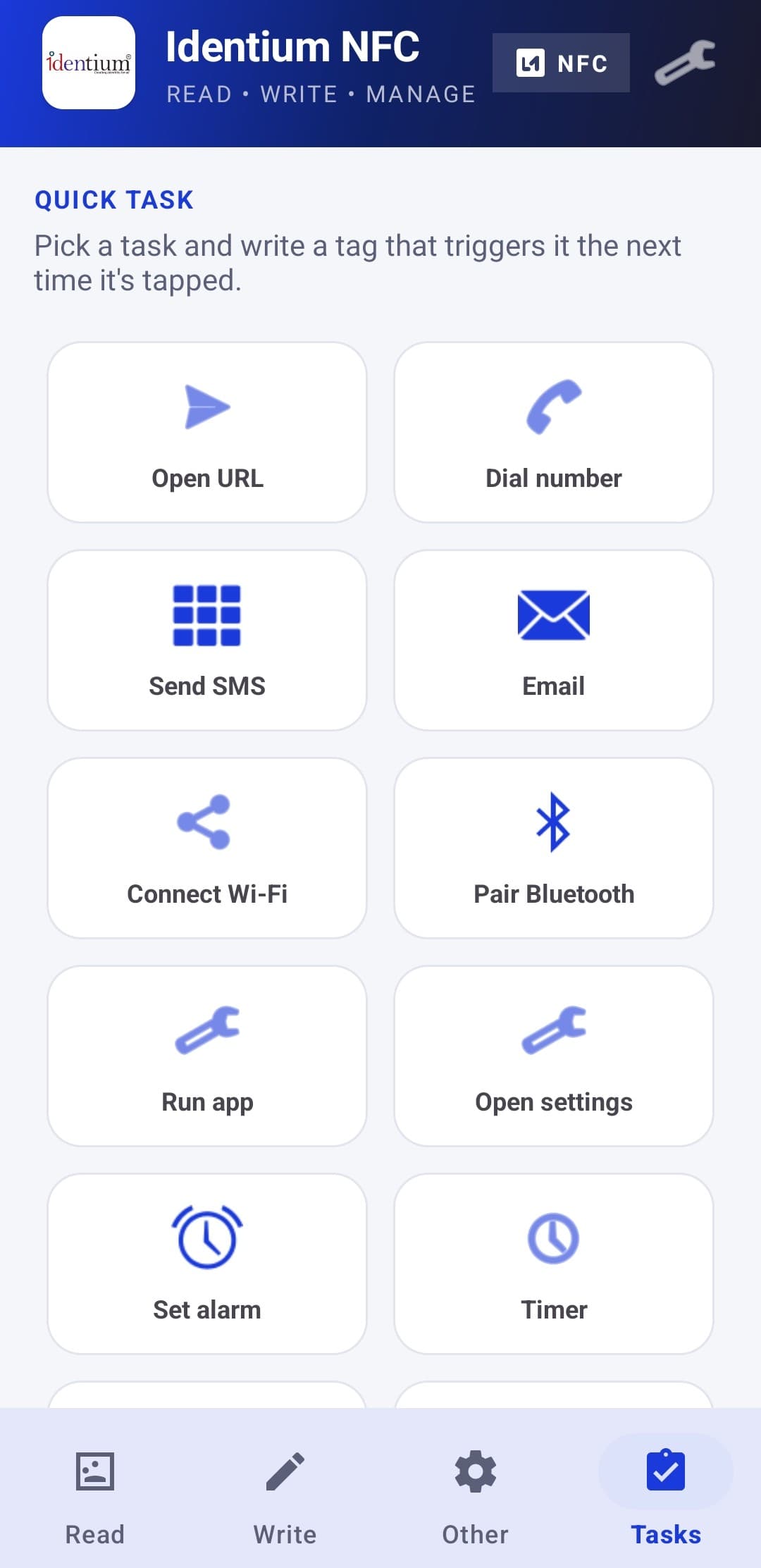 Identium NFC tag operations