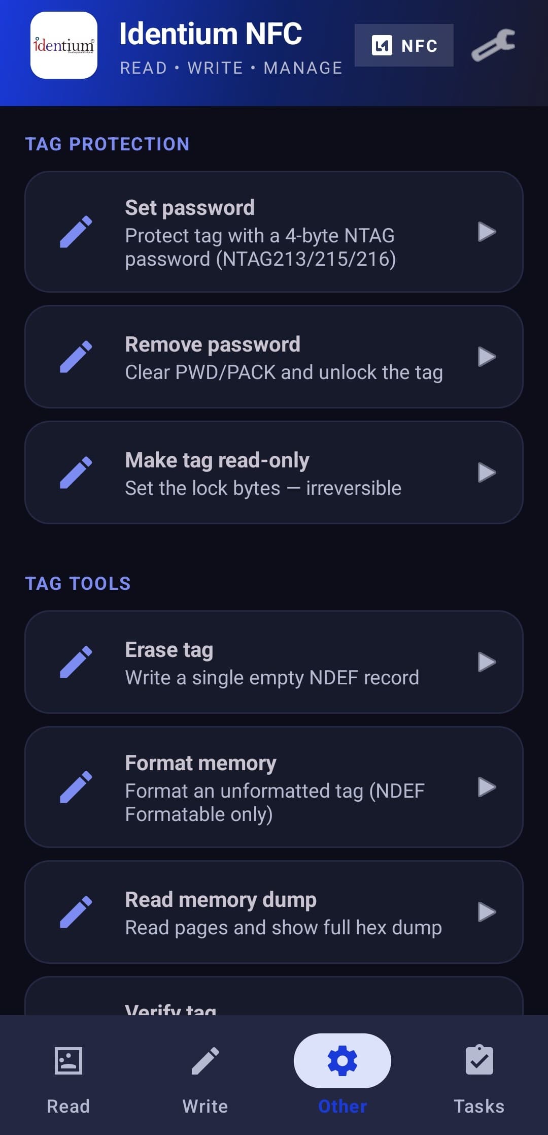 Identium NFC bulk programming