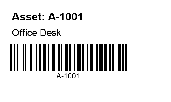 Rendered asset label preview with barcode