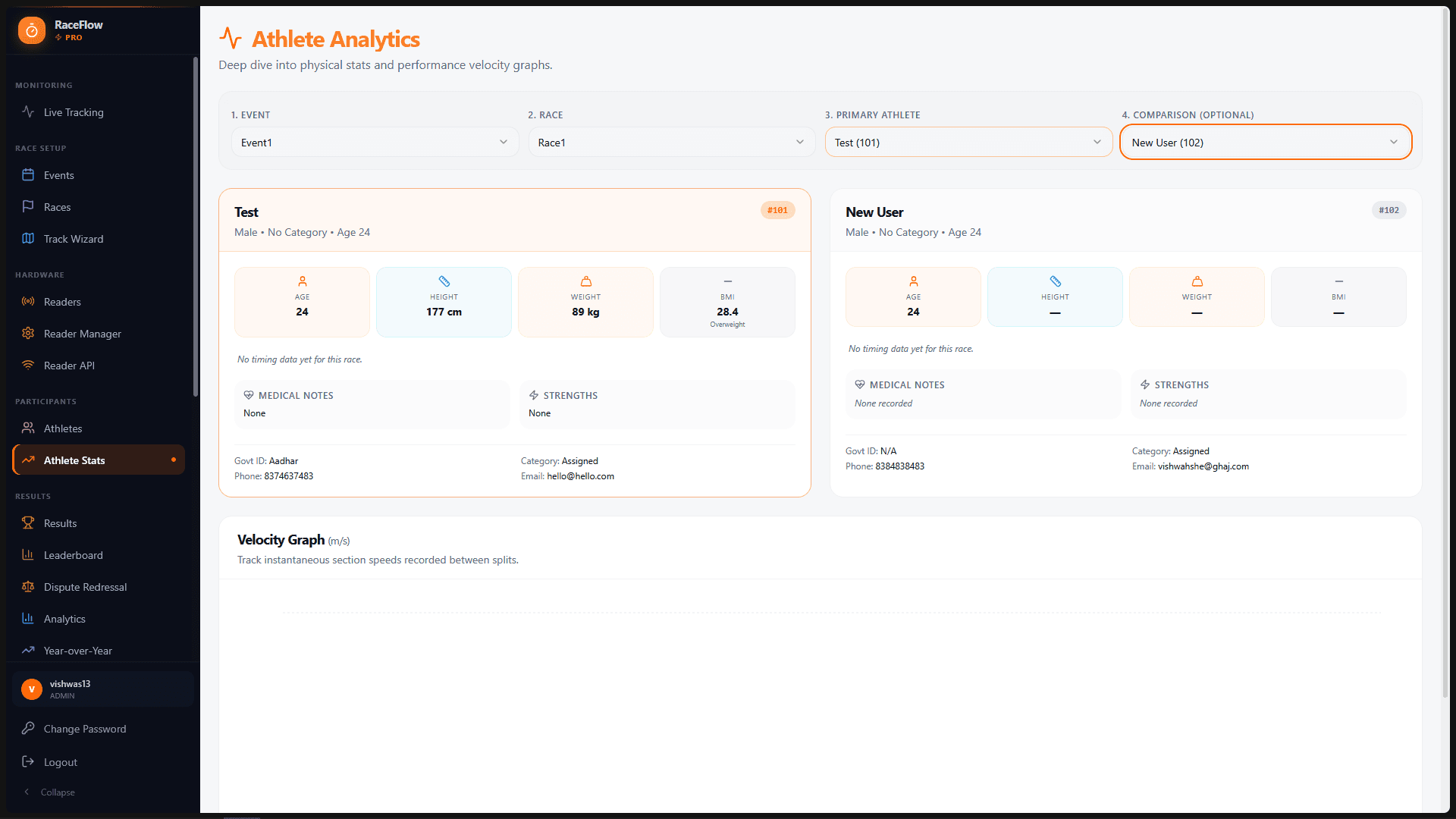 RaceFlow Pro athlete management