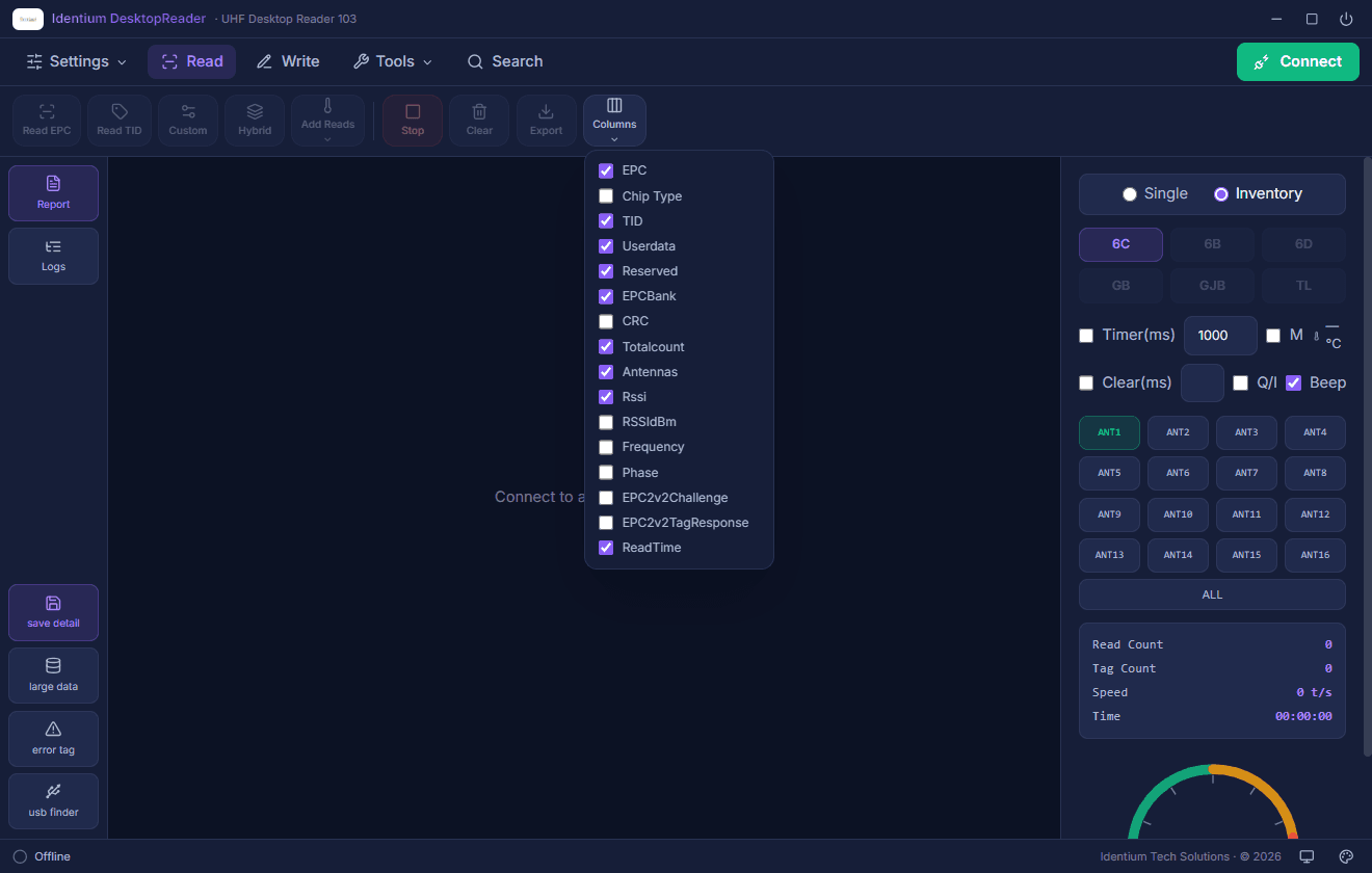 Read screen in dark theme with the full tag-field column picker
